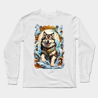 Alaskan Malamute magical wind retro vintage tribal design Long Sleeve T-Shirt